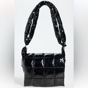 Vee Collective Porter Black Patent Leather Vinyl Quilted Messenger Crossbody Bag